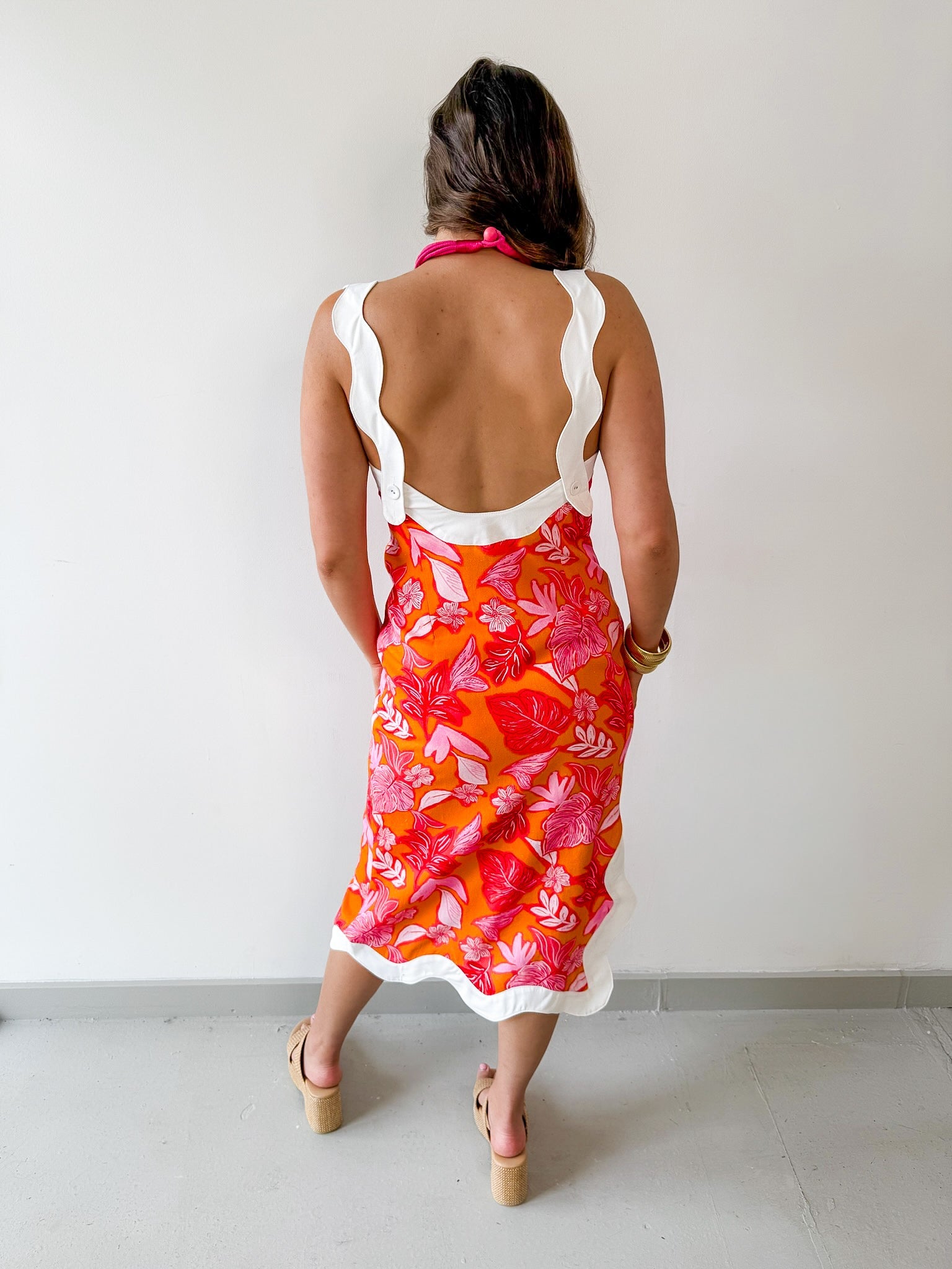 Contrast Wave Tropical Print Dress