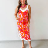 Contrast Wave Tropical Print Dress