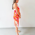 Contrast Wave Tropical Print Dress