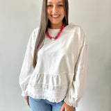 Contrast Woven Lace Trim Sweater