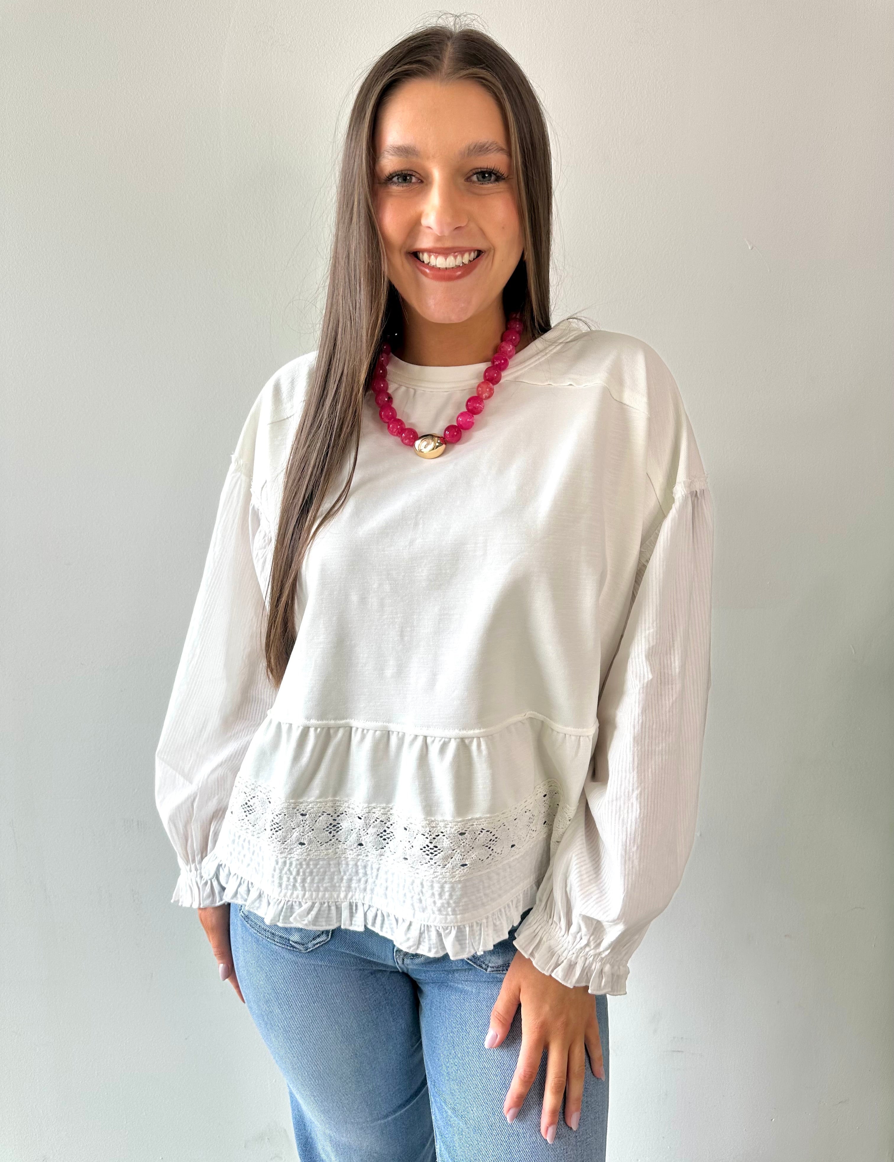 Contrast Woven Lace Trim Sweater