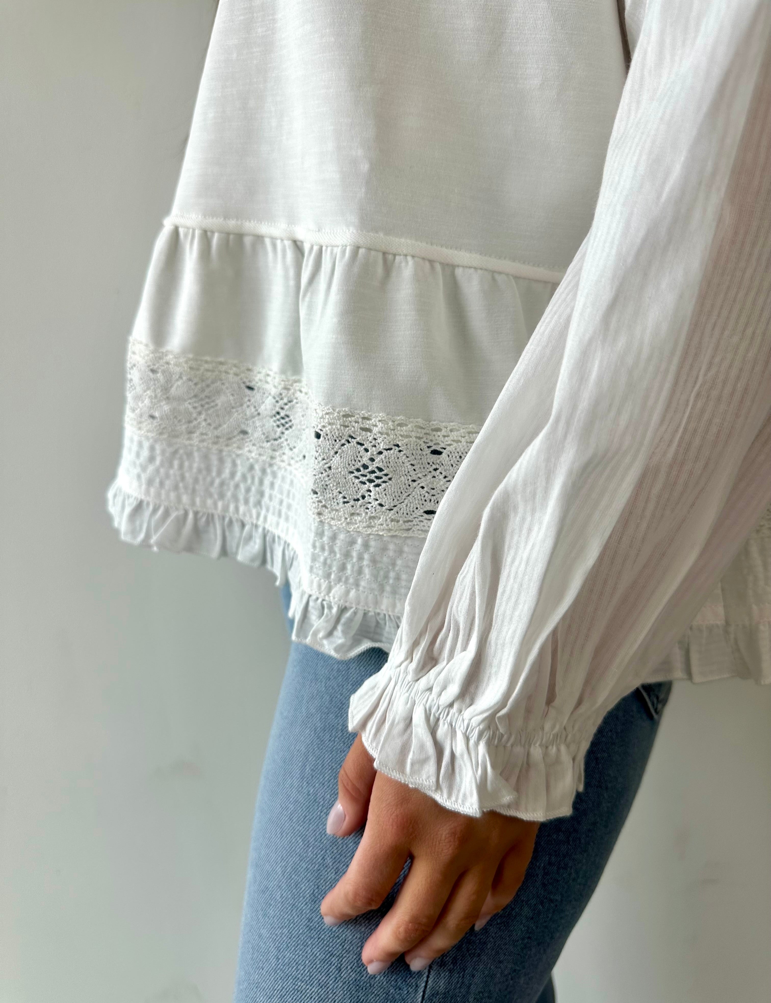 Contrast Woven Lace Trim Sweater
