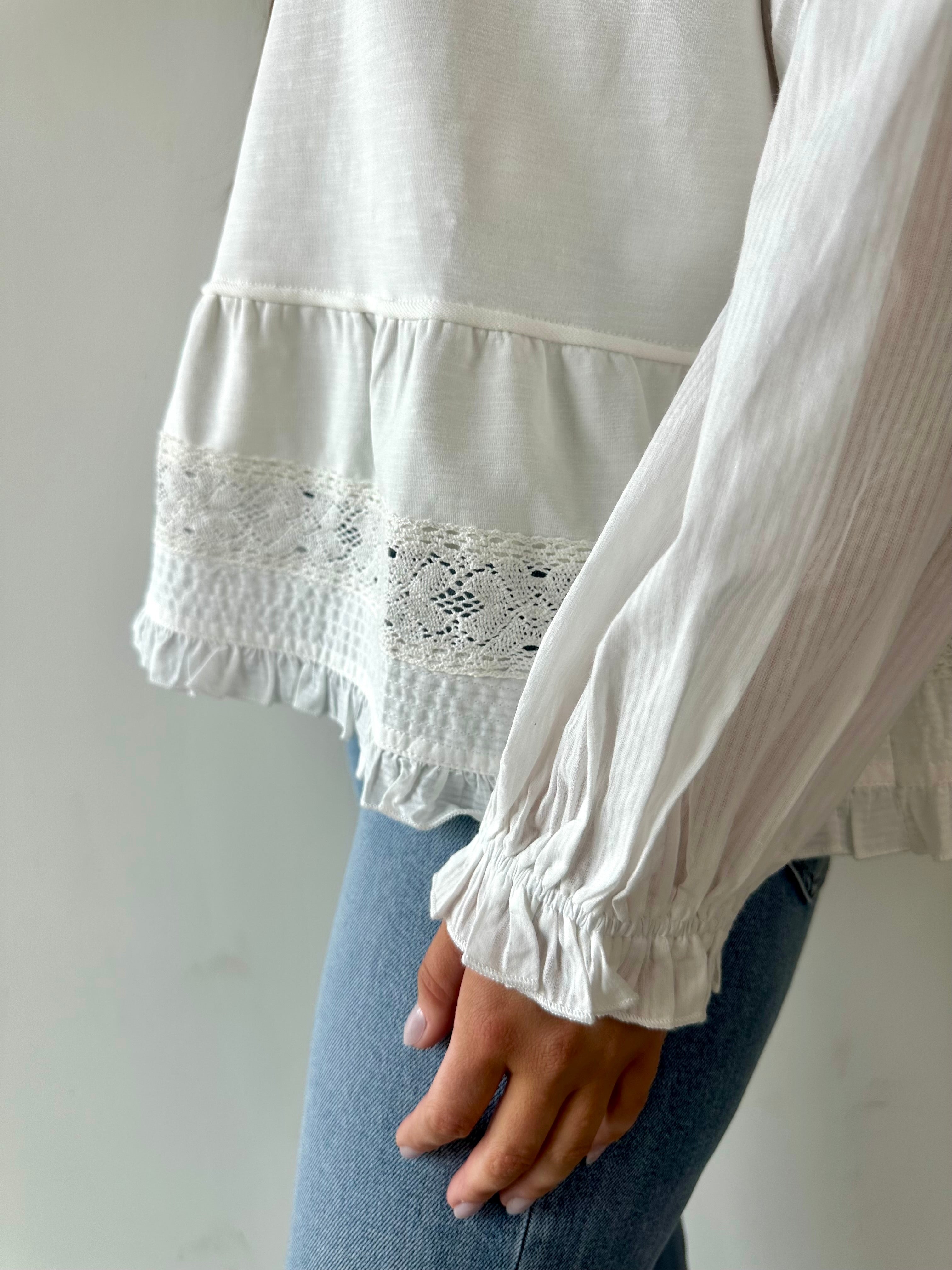 Contrast Woven Lace Trim Sweater
