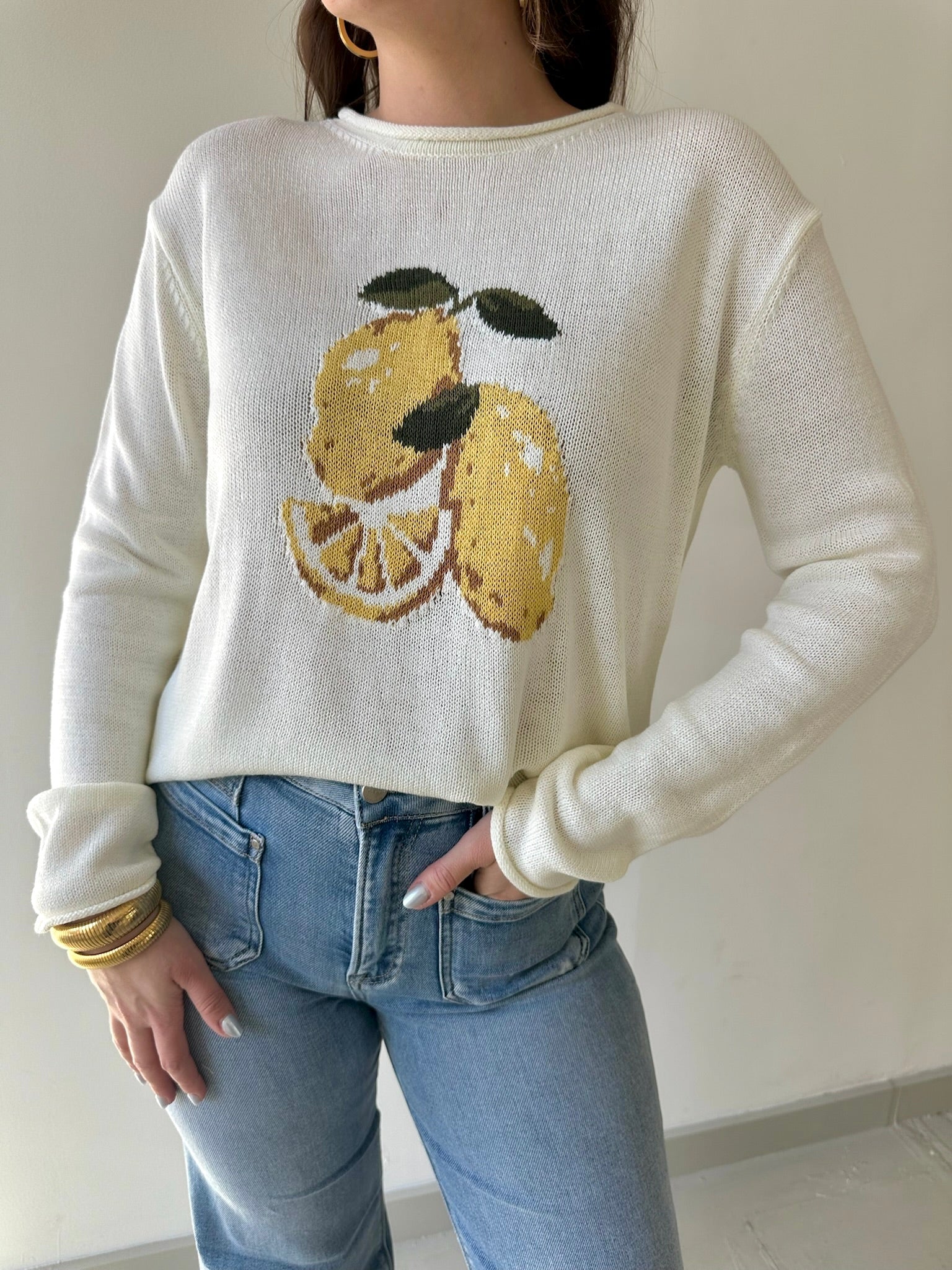 Cream Lemon Graphic Sweater
