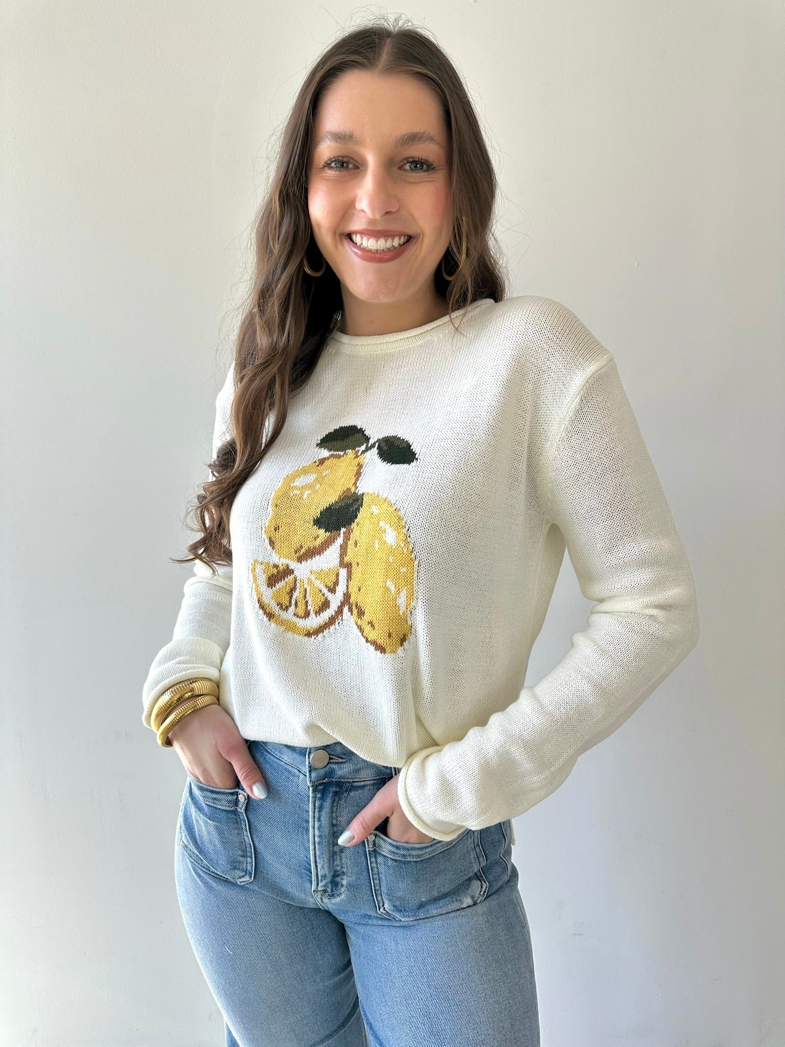 Cream Lemon Graphic Sweater