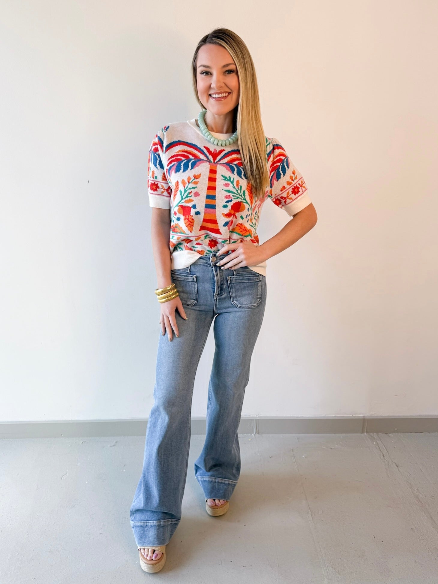 Cream/Multi Knit Top