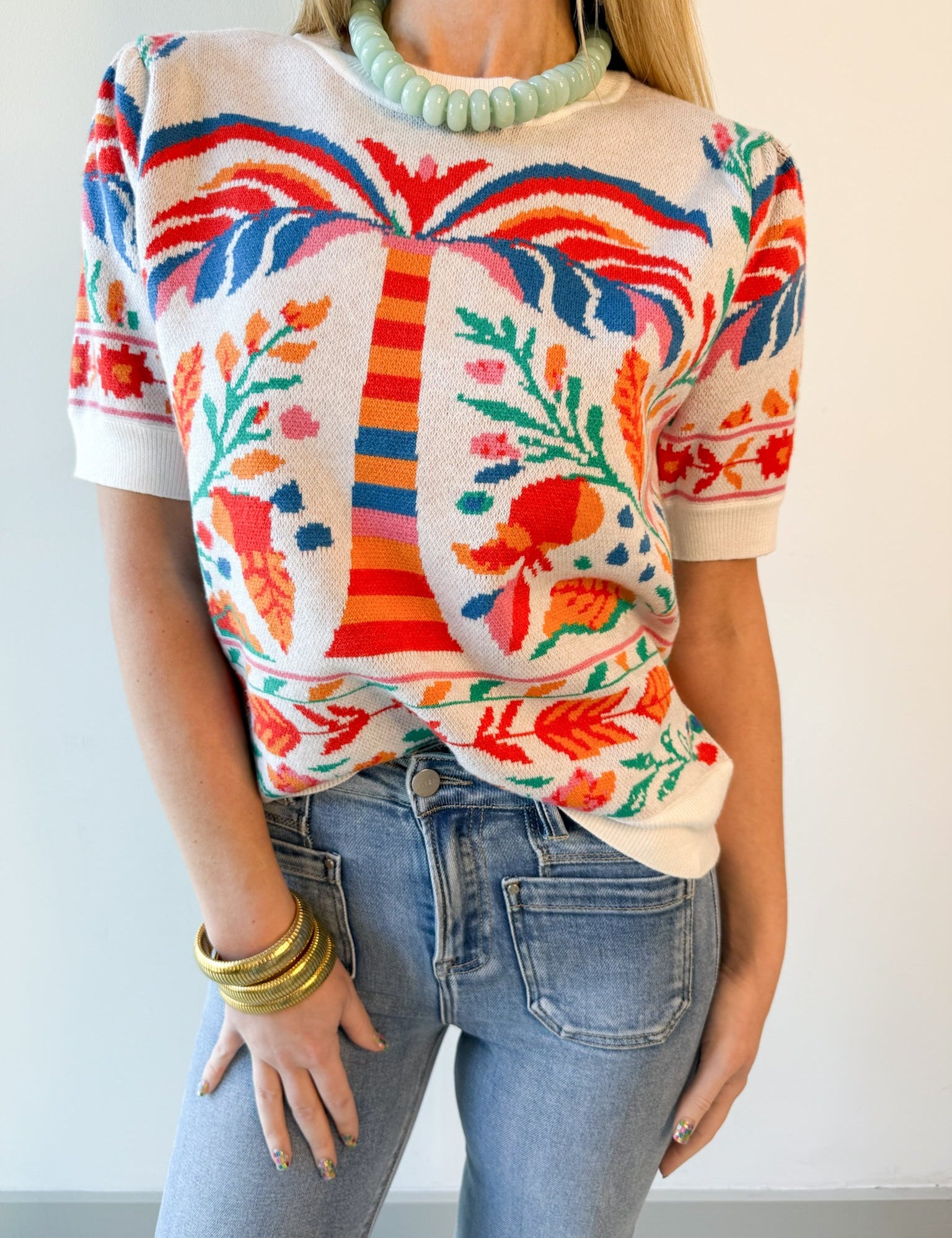 Cream/Multi Knit Top