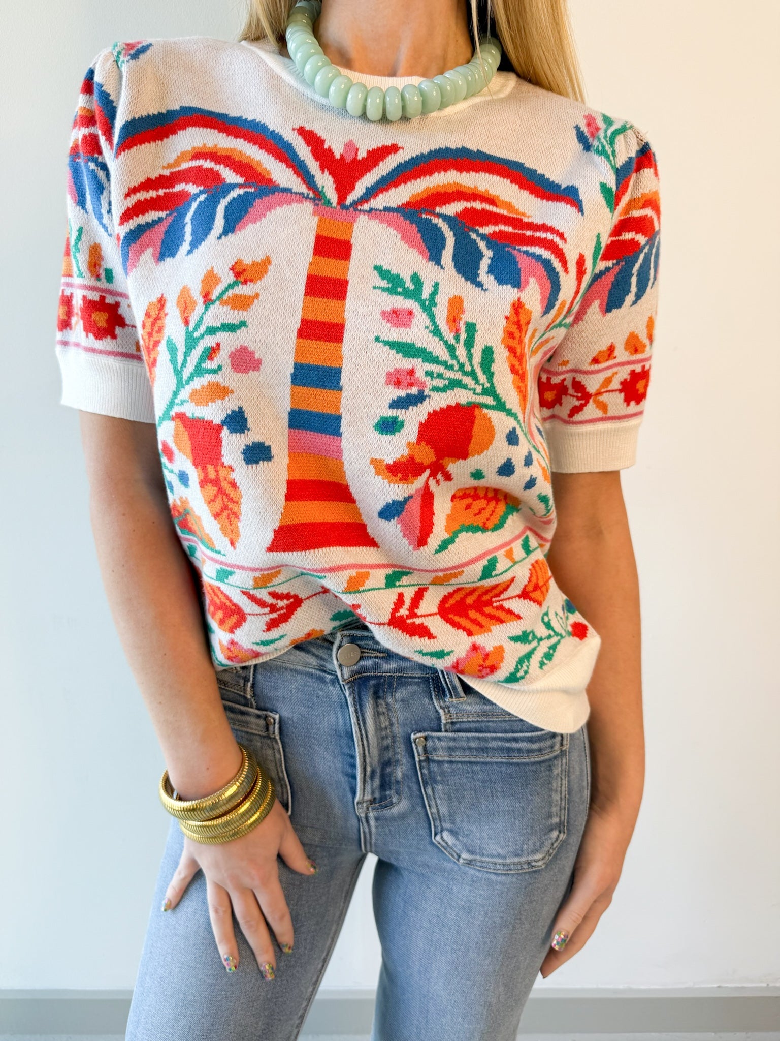 Cream/Multi Knit Top