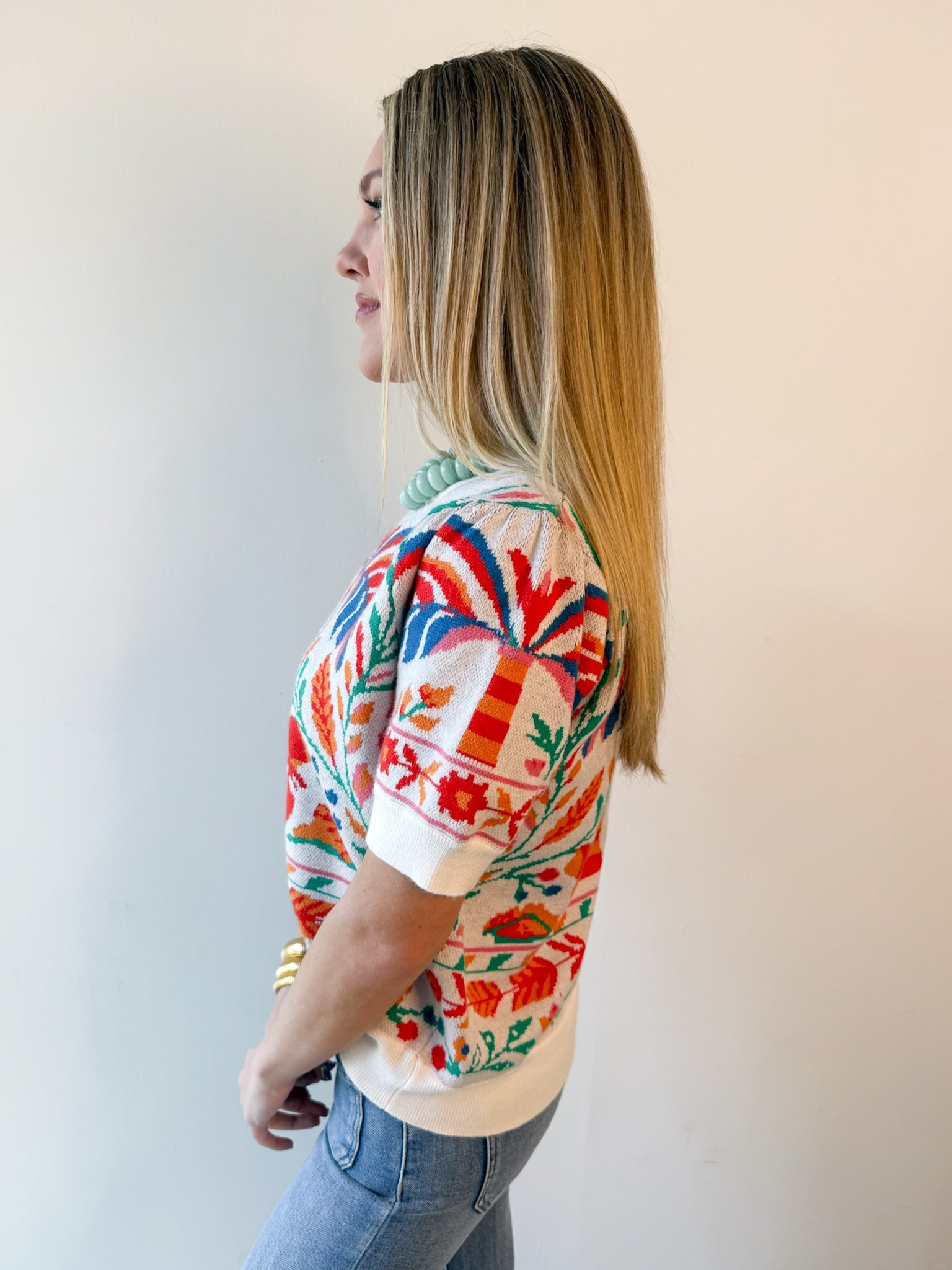 Cream/Multi Knit Top