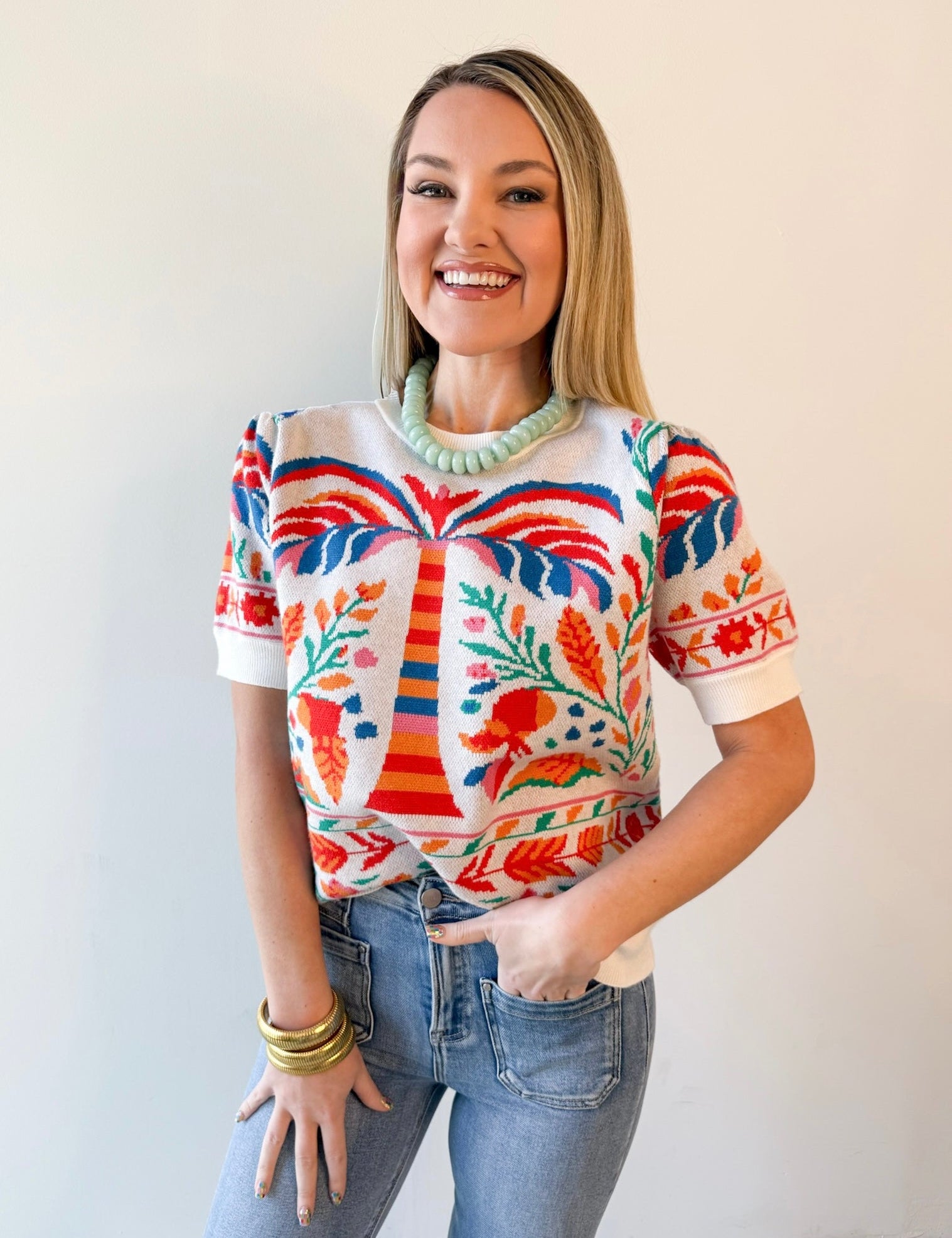 Cream/Multi Knit Top