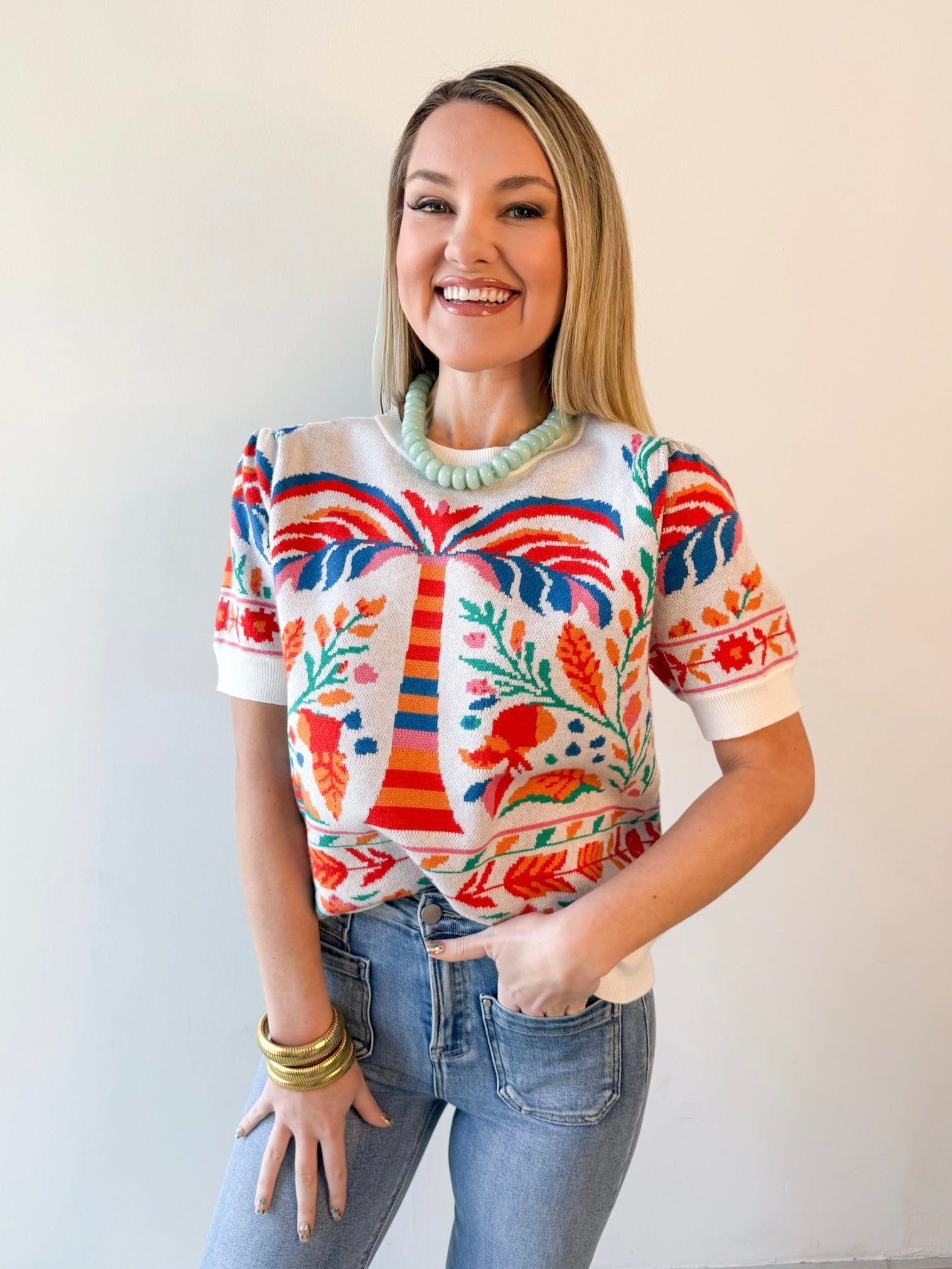 Cream/Multi Knit Top