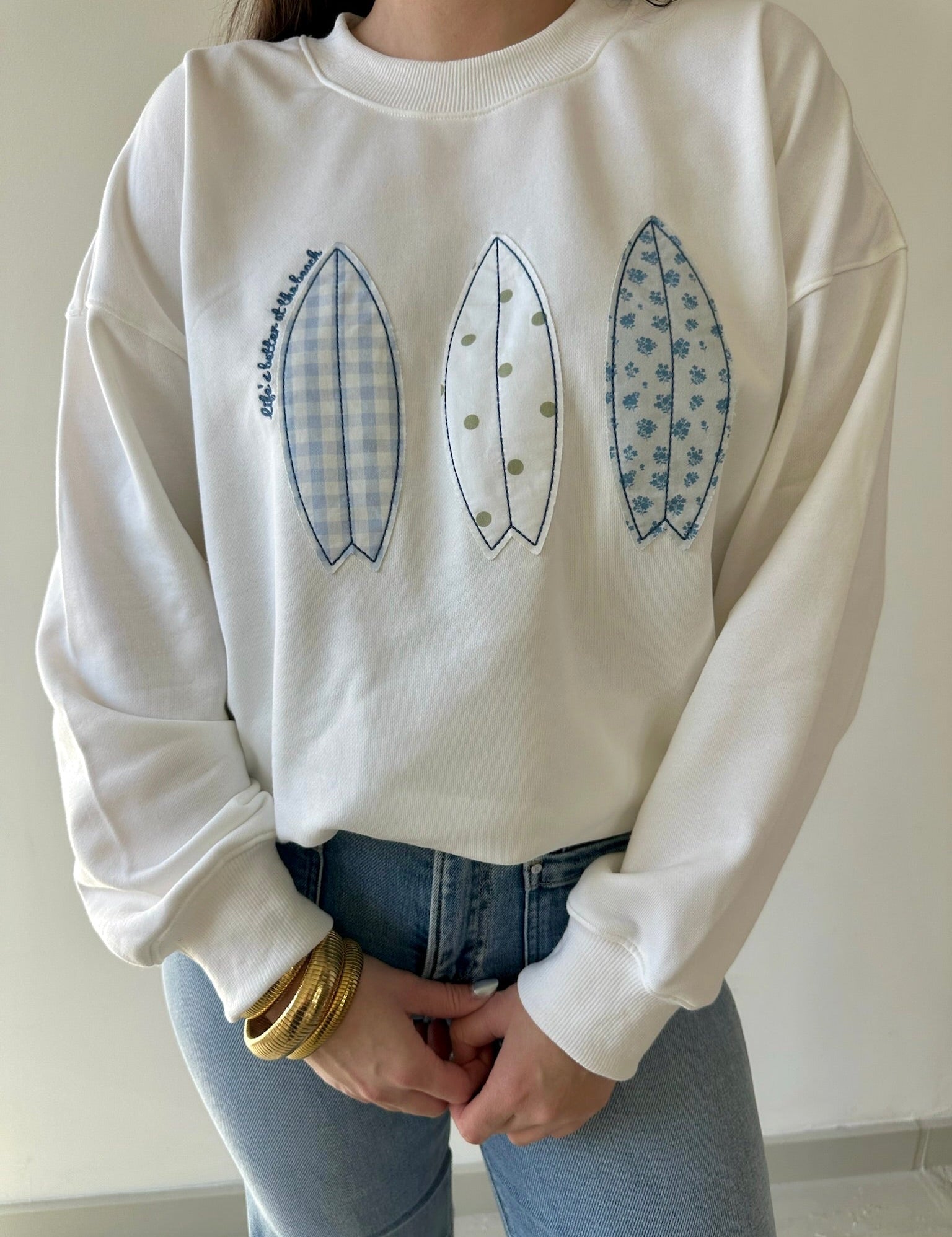 Crew Neck Boat Patchwork Sweatshirt