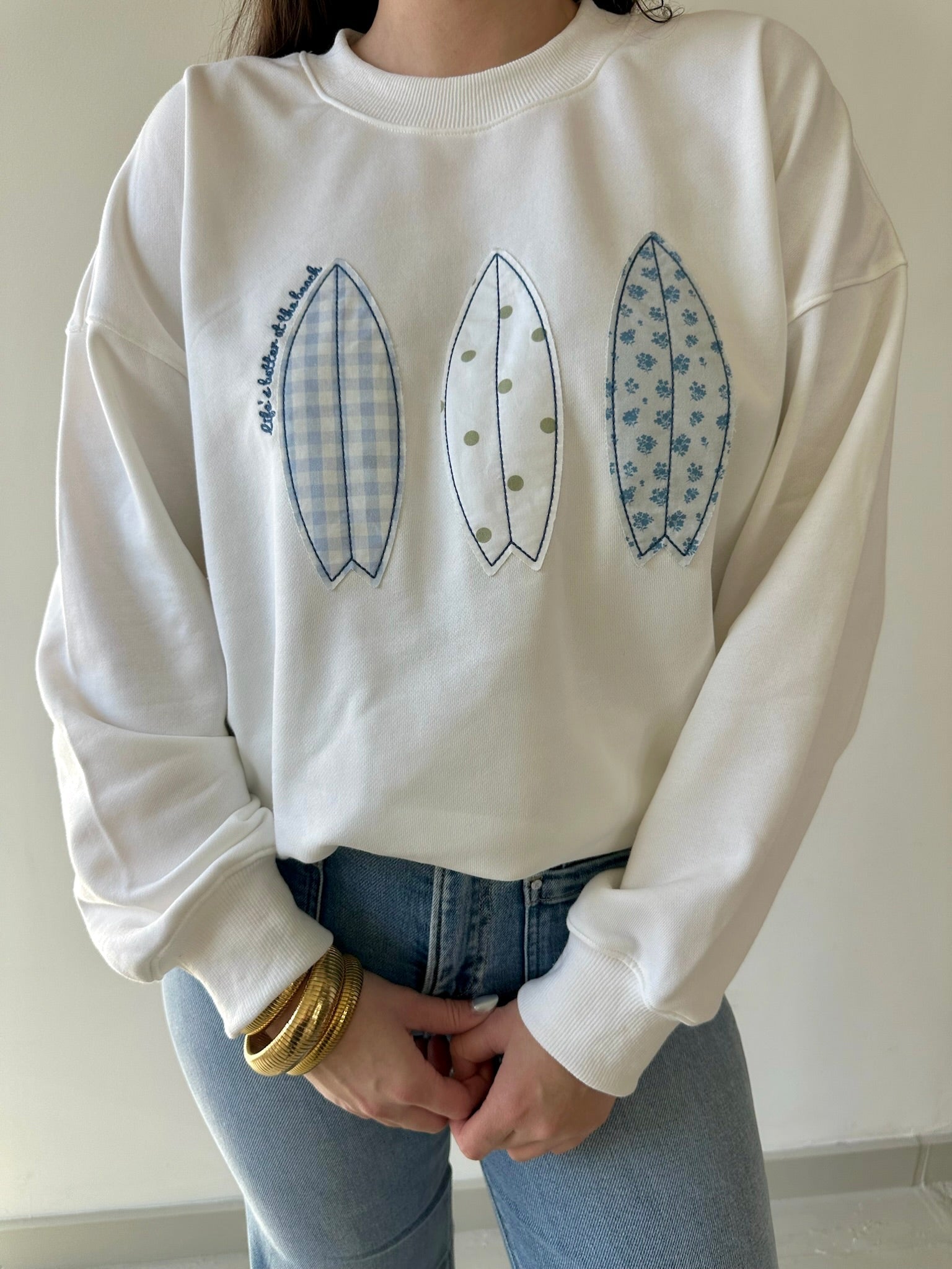 Crew Neck Boat Patchwork Sweatshirt