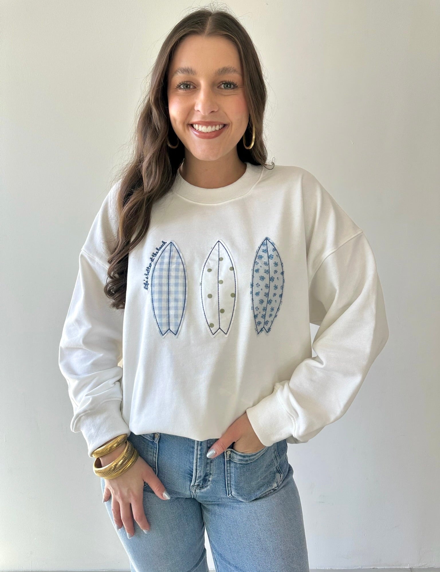 Crew Neck Boat Patchwork Sweatshirt