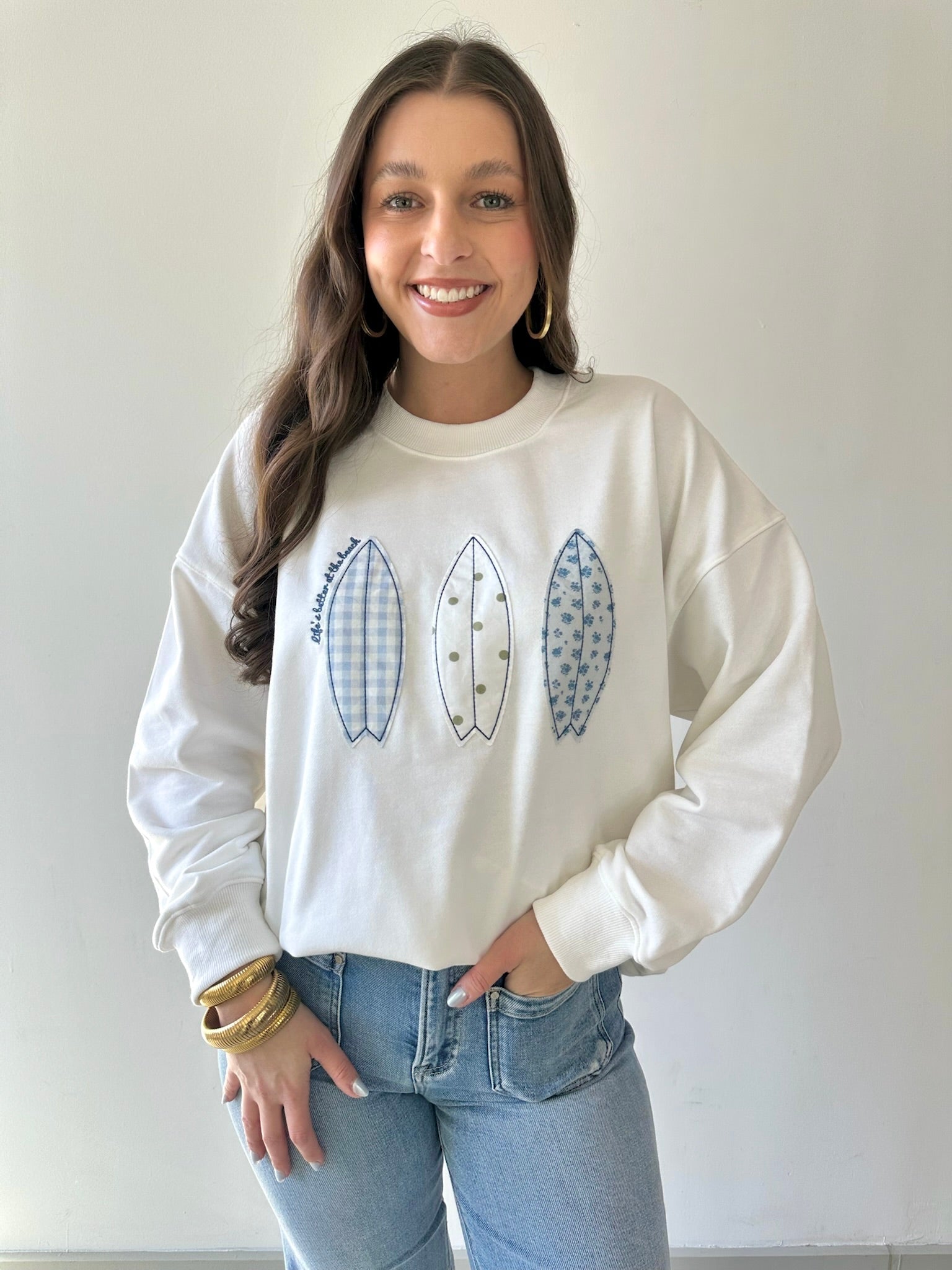 Crew Neck Boat Patchwork Sweatshirt