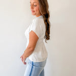 Crew Neck Cap Sleeve Pleated Waist Top