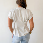 Crew Neck Cap Sleeve Pleated Waist Top