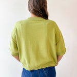 Crew Neck Elbow Length Sleeve Knit Top - Green