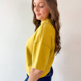 Crew Neck Knit Top -Mustard