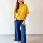 Crew Neck Knit Top -Mustard