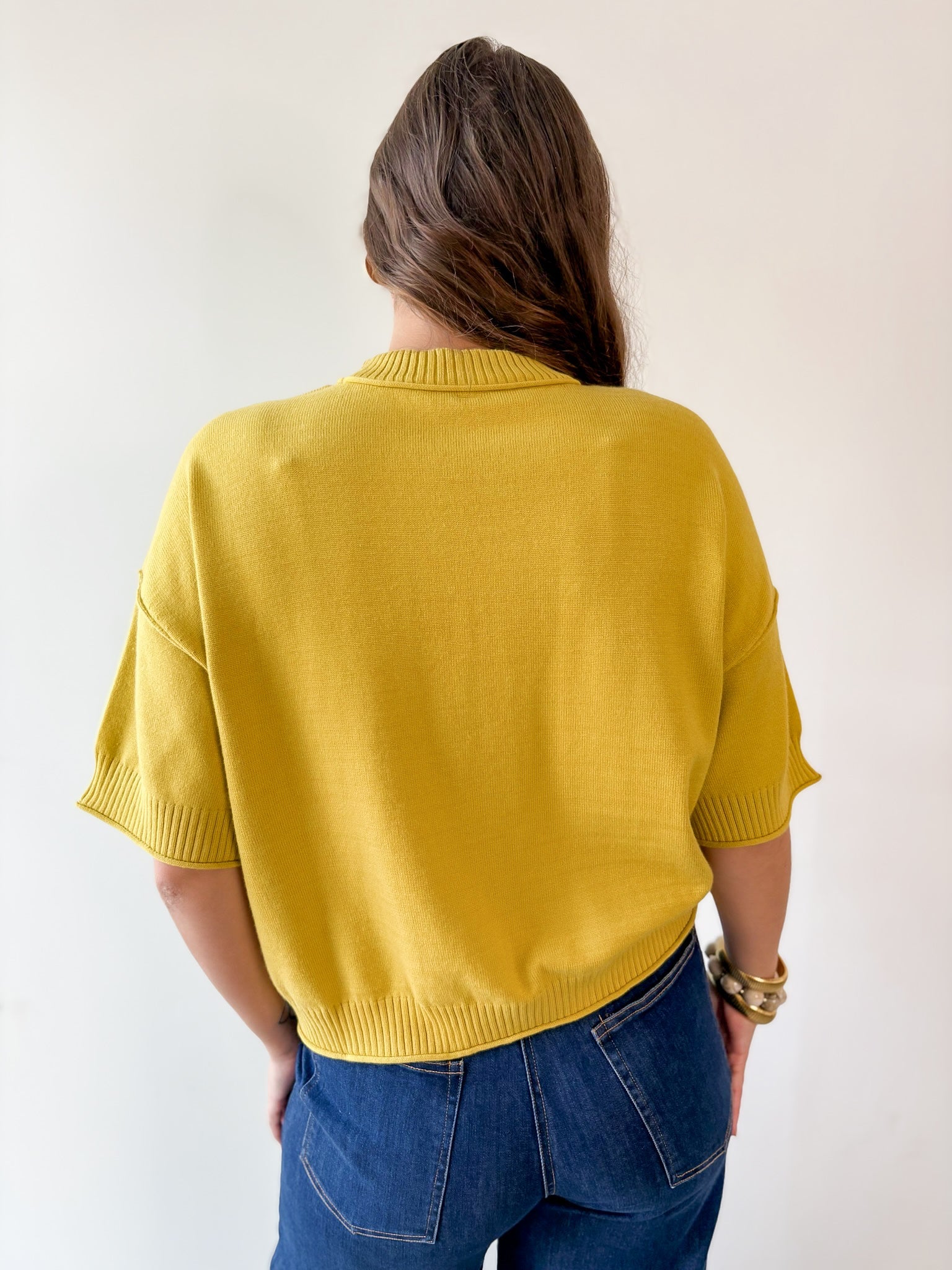 Crew Neck Knit Top -Mustard