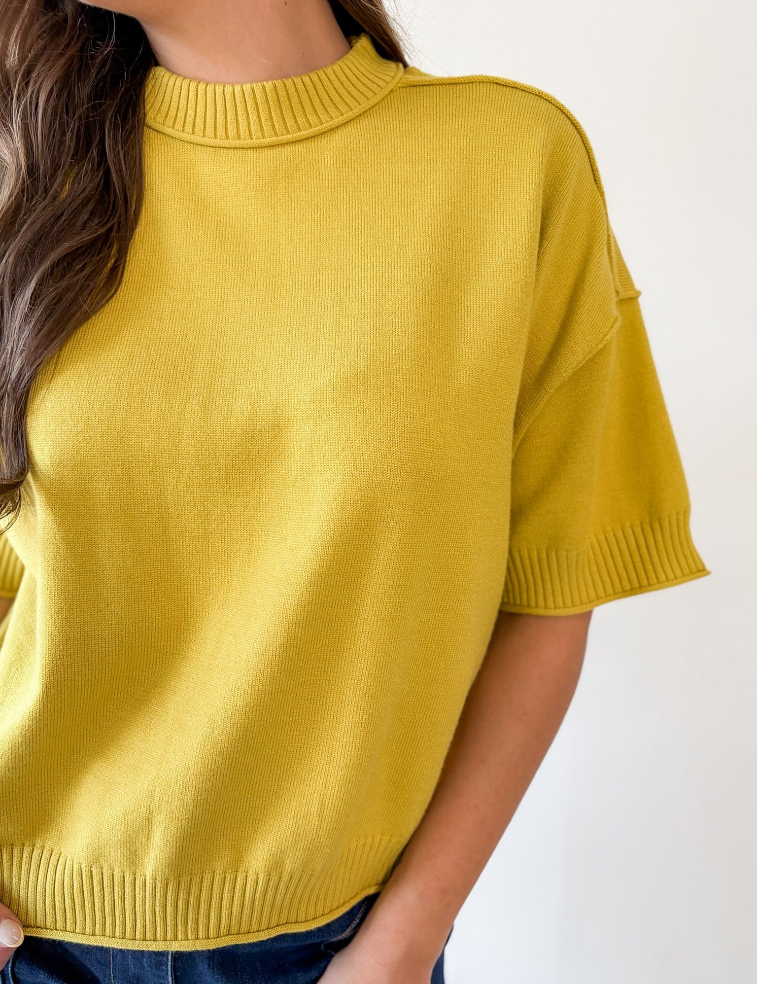 Crew Neck Knit Top -Mustard