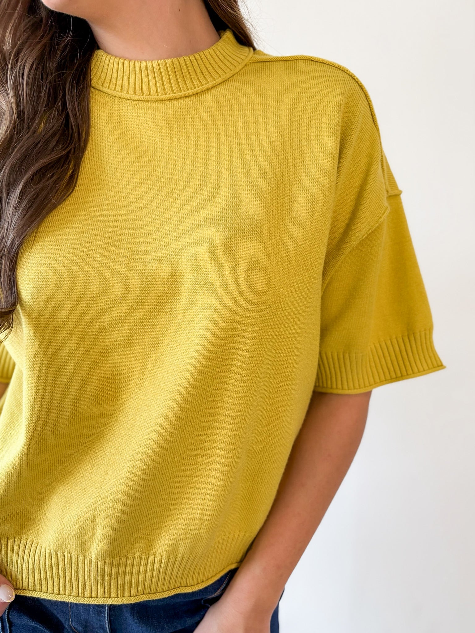 Crew Neck Knit Top -Mustard