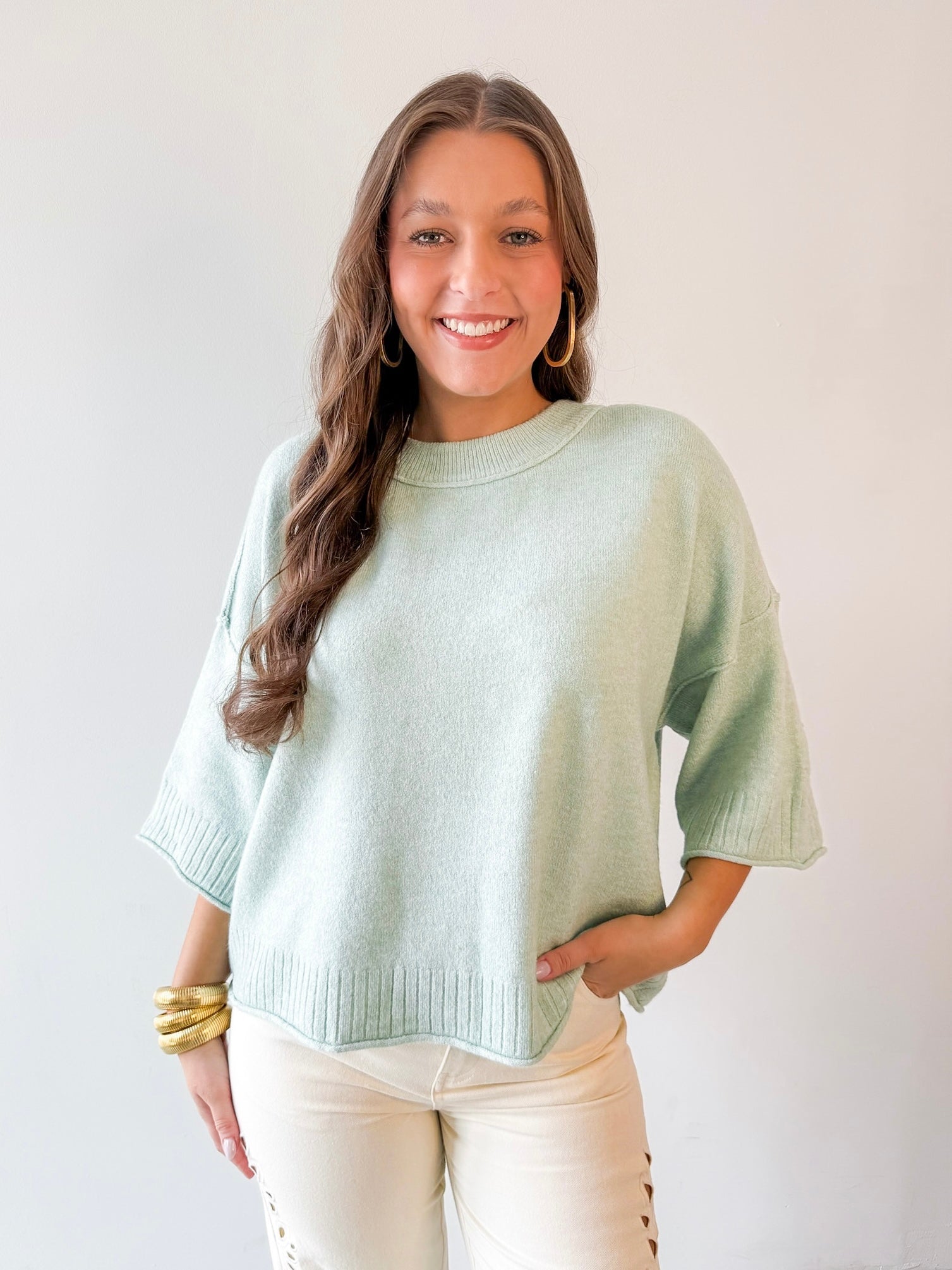 Crew Neck Oversized Sweater - Sage