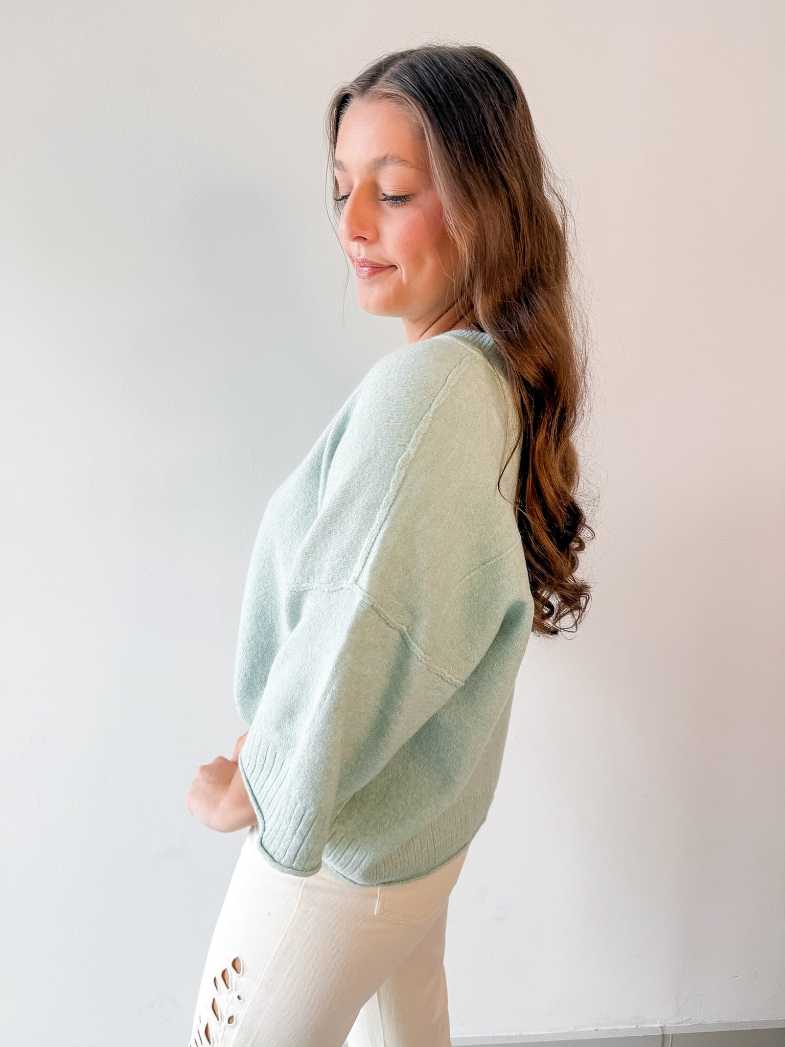 Crew Neck Oversized Sweater - Sage