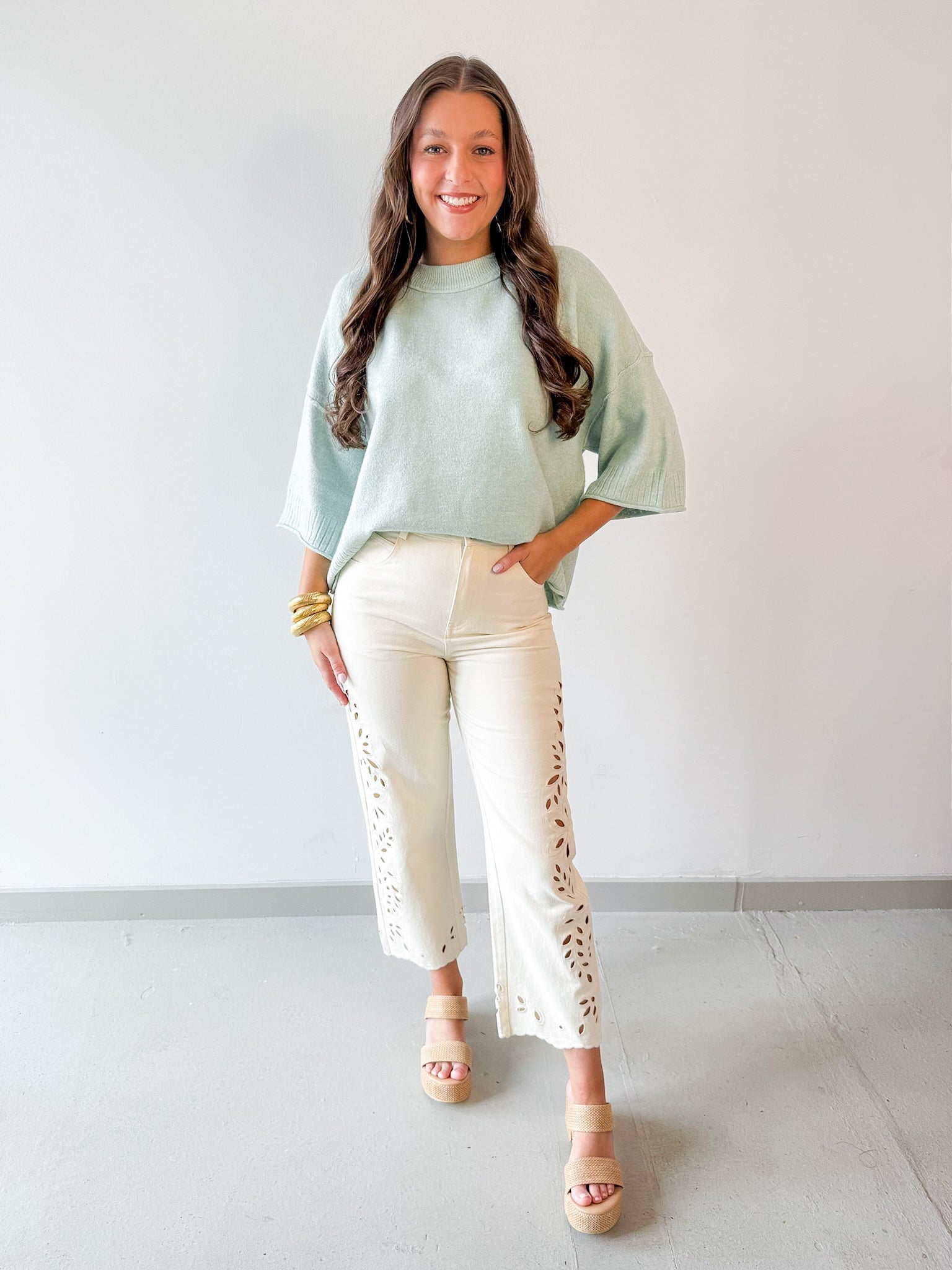 Crew Neck Oversized Sweater - Sage