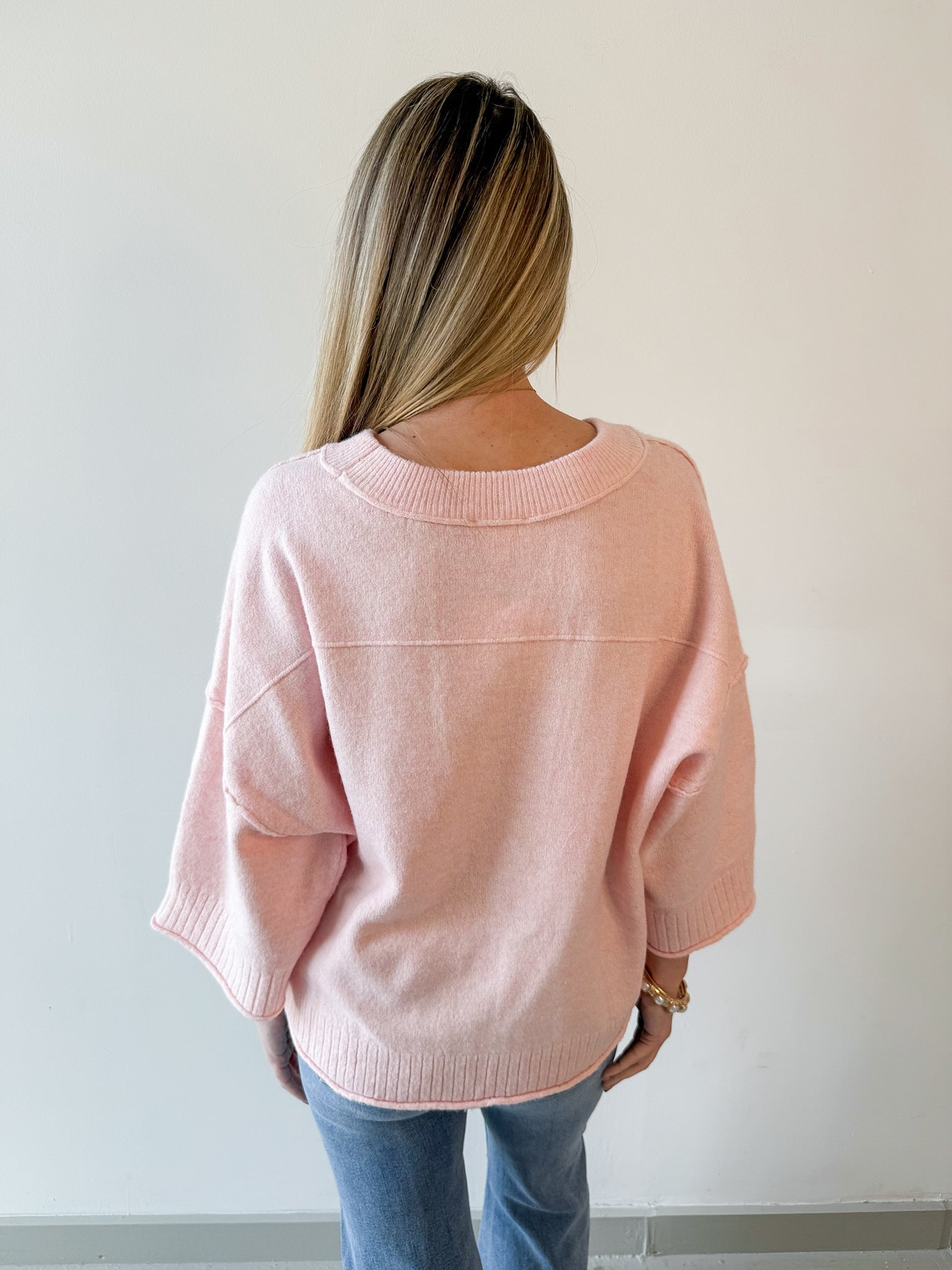 Crew Neck Oversized Sweater - Soft Pink