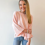 Crew Neck Oversized Sweater - Soft Pink