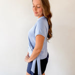 Crew Neck Raglan Side Tie Top - Blue