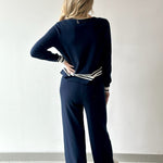 Crew Neck With Stripe Hem Sweater & Pant Set