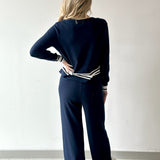 Crew Neck With Stripe Hem Sweater & Pant Set