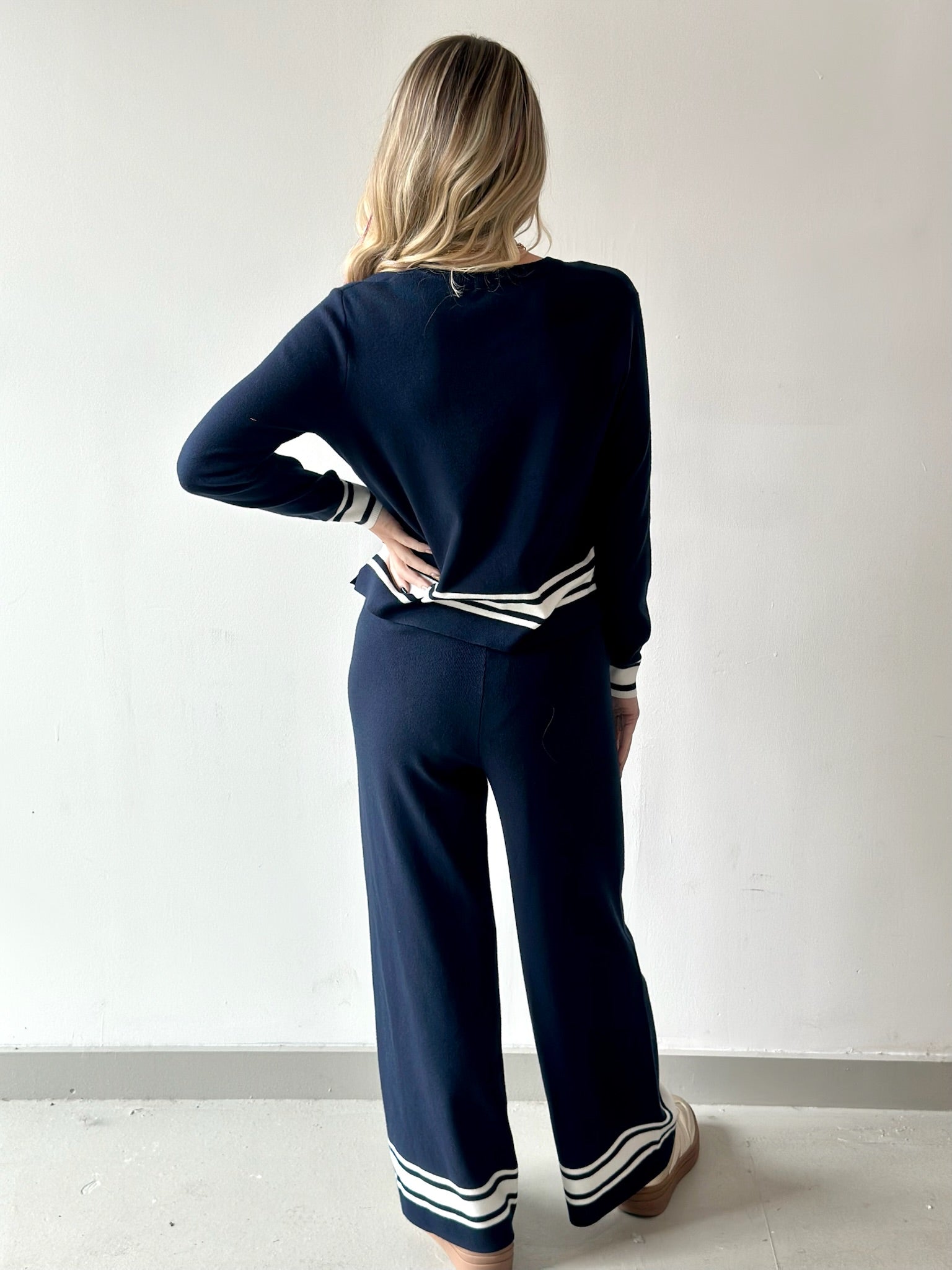 Crew Neck With Stripe Hem Sweater & Pant Set
