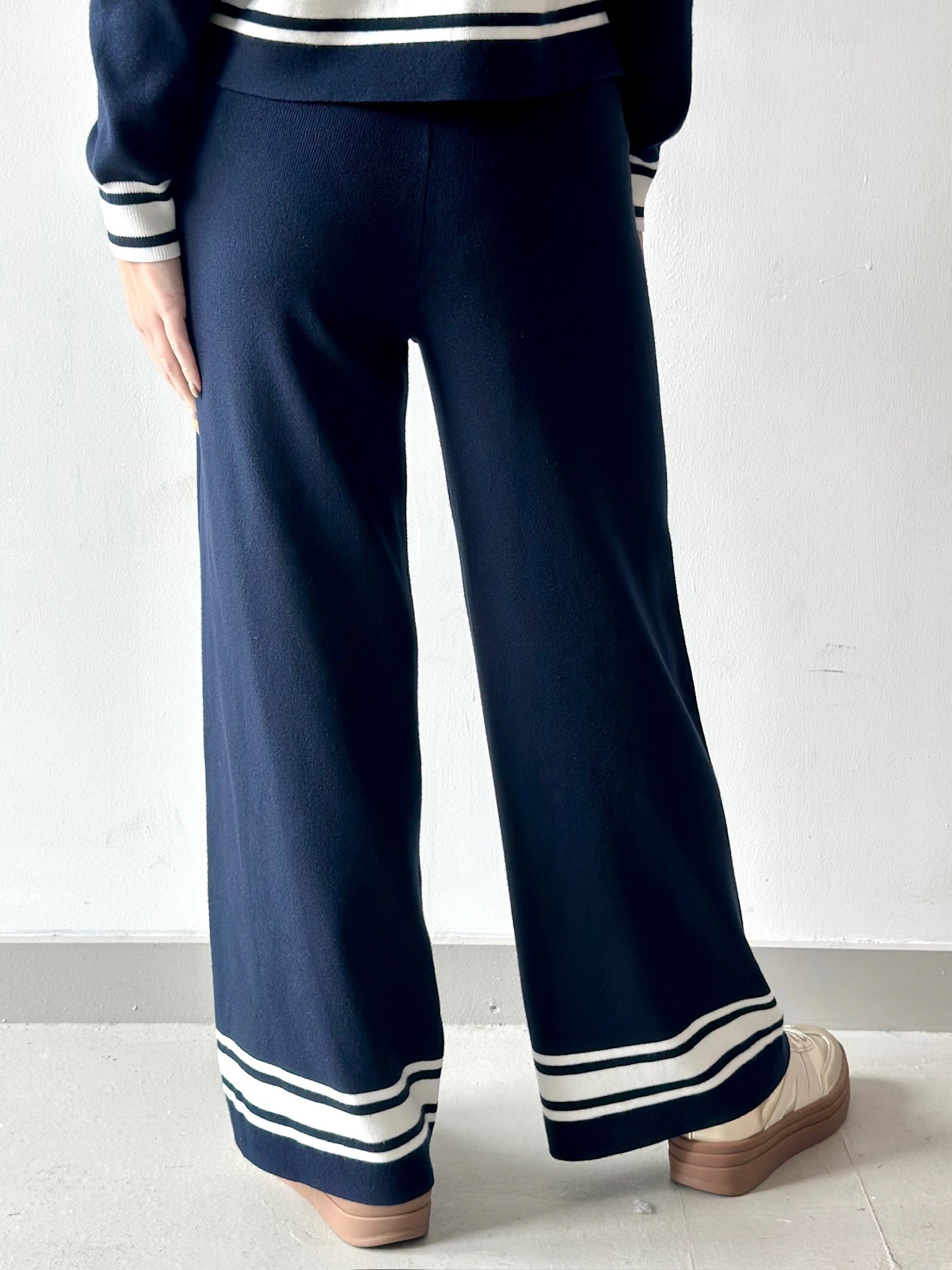 Crew Neck With Stripe Hem Sweater & Pant Set