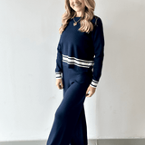 Crew Neck With Stripe Hem Sweater & Pant Set