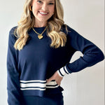 Crew Neck With Stripe Hem Sweater & Pant Set