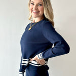 Crew Neck With Stripe Hem Sweater & Pant Set