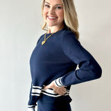 Crew Neck With Stripe Hem Sweater & Pant Set