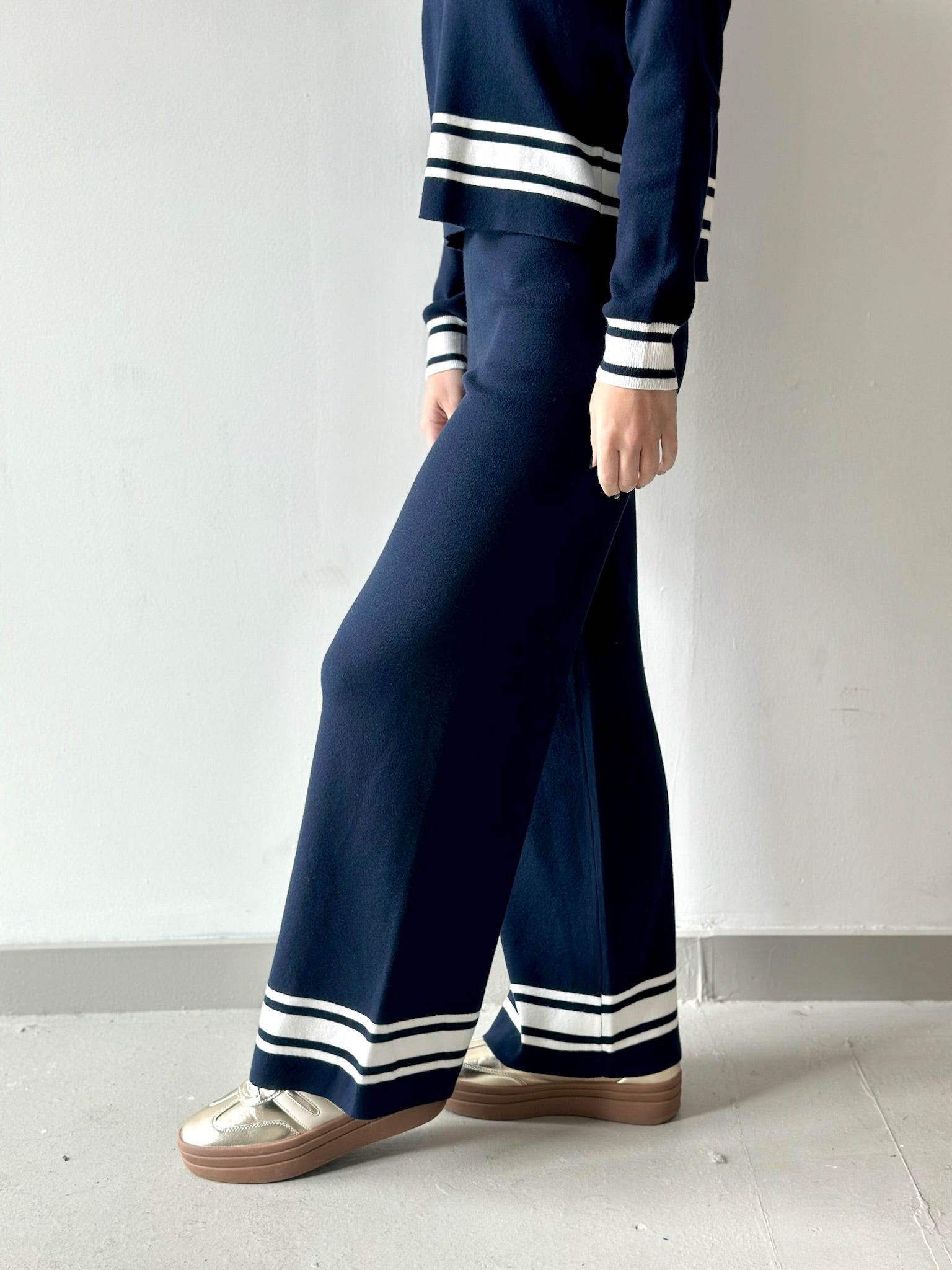 Crew Neck With Stripe Hem Sweater & Pant Set