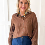 Crinkled Button-up Shirt - Brown