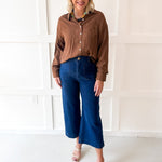 Crinkled Button-up Shirt - Brown