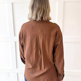 Crinkled Button-up Shirt - Brown