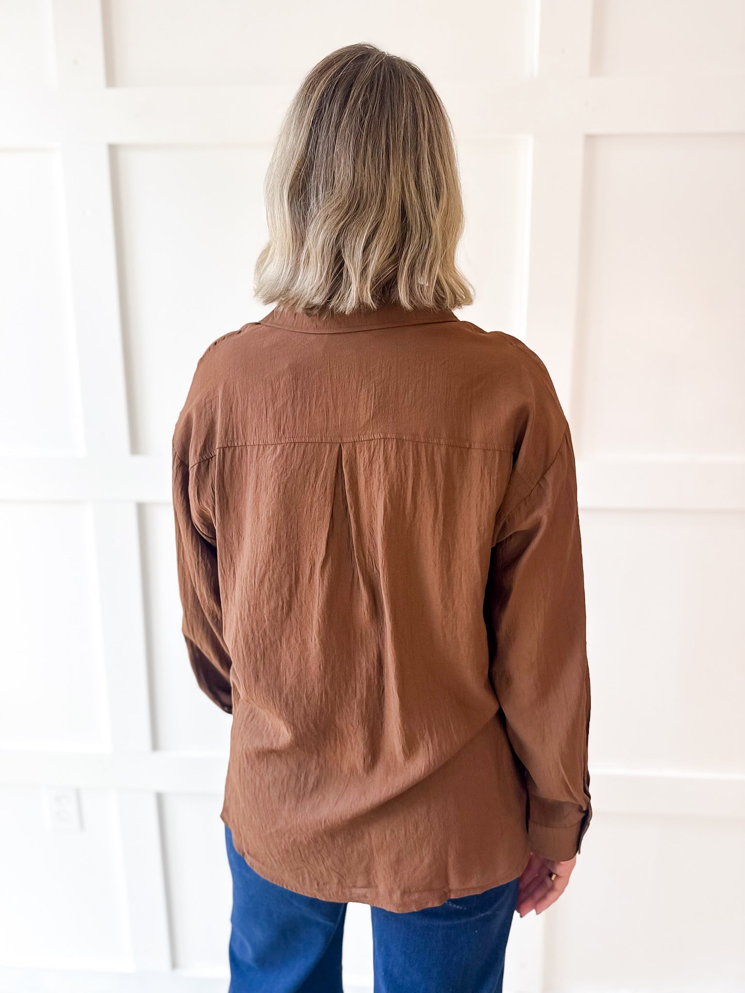 Crinkled Button-up Shirt - Brown