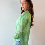 Crinkled Button Up Top - Mint