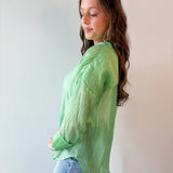 Crinkled Button Up Top - Mint