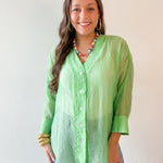 Crinkled Button Up Top - Mint