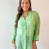 Crinkled Button Up Top - Mint